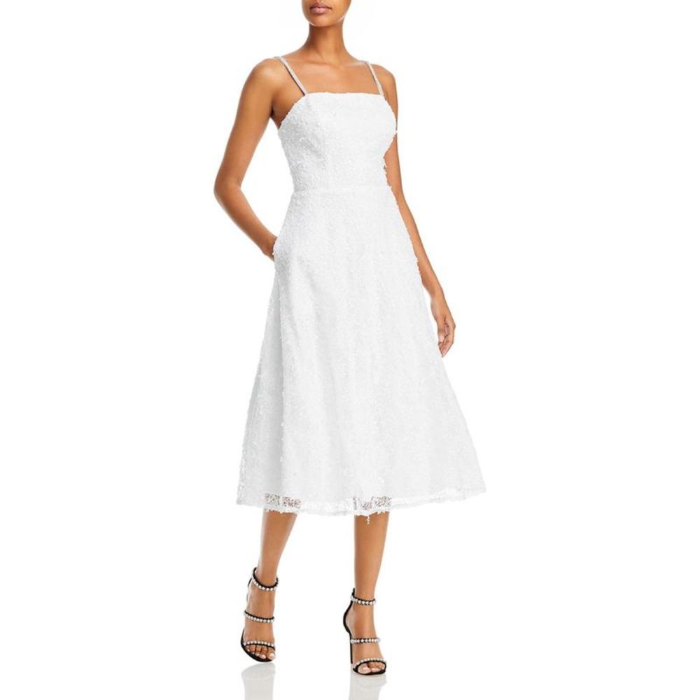 Aqua Womens Ivory Lace Knee Formal Midi Dress NWT